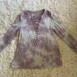 AE Soft & Sexy Long Sleeve Criss Cross Tye Dye Top